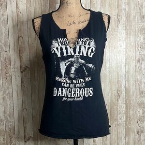 Distressed Black Sleeveless Viking V-Neck